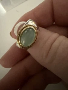 NWT Sundance Catalog Silver Green Ring Stone With Gold Around The Stone Sz 8 - Picture 1 of 5