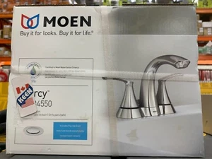 MOEN CANADA 4"Centerset 2Handle High Arc Bathroom Faucet Lever Handles in Chrome - Picture 1 of 17