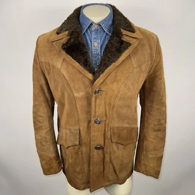Vintage Sears Coat Sherpa Suede Leather Jacket Rancher Marlboro 60s 70s Mens 42 - Image 1 of 4