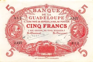 Banconota Guadalupa 5 Franchi L. 1901 P 7 Serie J Circolata QZ45 - Foto 1 di 2