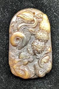 CARVED JADE YUAN MING QING DYNASTY DRAGON PENDANT - Picture 1 of 6