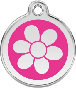 Red Dingo Flower Hot Pink Tag - Lifetime Guarantee - Cat, Dog, Pet ID Tag Engrav - Picture 1 of 5