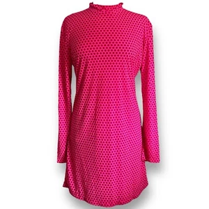 Vintage 90s does 60s Isaac Mizrahi Dress Sz Large Pink Polka Dot Mock Neck MOD - Picture 1 of 6