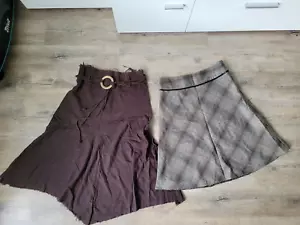 Damen eleganter A-line Midi Rock Gr 36/ S 2er Pack kariert Braun mit Gürtel - Bild 1 von 2