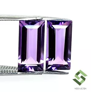 Certified Natural Amethyst Baguette Cut Pair 12x6 mm 5.12 CTS Loose Gemstones - Picture 1 of 8
