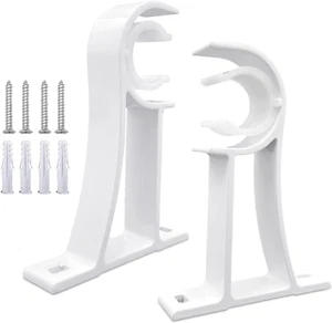 White Heavy Duty Curtain Bracket - Single Hole Curtain Rod Holder - 1Inch - 2 Pa - Picture 1 of 7