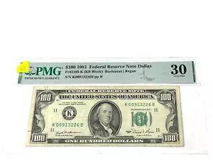 1981 $100 One Hundred Dollars, FEDERAL RESERVE NOTE Dallas 'PMG 30 VF (123) - Picture 1 of 2