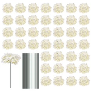 30 Set Silk Artificial Hydrangea Flowers White Flowers Heads with Stems New - Picture 1 of 6