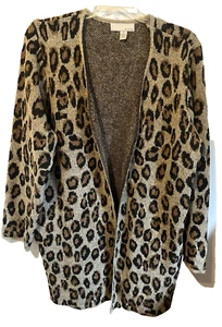 By Design Womens Plus Cardigan Sweater 2X Open Front Coat Cheetah Animal Print - Picture 1 of 7