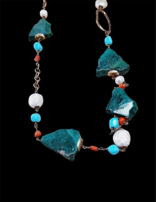 Collana lunga argento donna con pietre dure perle corallo collane bigiotteria da - Immagine 1 di 4