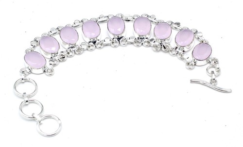 VALENTINO Bracciale gioielli fatti a mano argento sterling 925 quarzo rosa pietre preziose misura 7 8"
