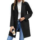 Mid Length Double Lapel Design Sleeves Side Pockets Knitted Coat (Black M) IDM