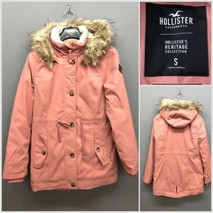 HOLLISTER California Women's Pink Fleece Lined Parka Jacket Small Winter - Picture 1 of 14
