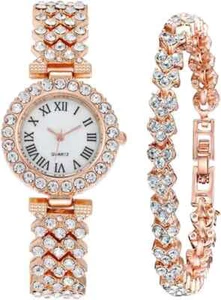 Orologio da donna in oro rosa di lusso, elegante bracciale al quarzo con diamanti - Foto 1 di 6
