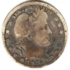 1915 BARBER QUARTER in GOOD + condition ~ FULL RIMS ~ SEE THE SCAN stk q 10 - Bild 1 von 5