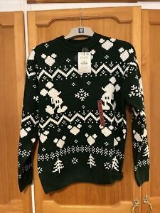 Pull and Bear Mickey Mouse Christmas Jumper Sweater Green Size Medium New RRP£36