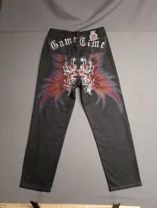 Game Time Baggy Jeans Men's 31x30 Gold Buttons Big Embroidery Wings EUC 👌 - Picture 1 of 11
