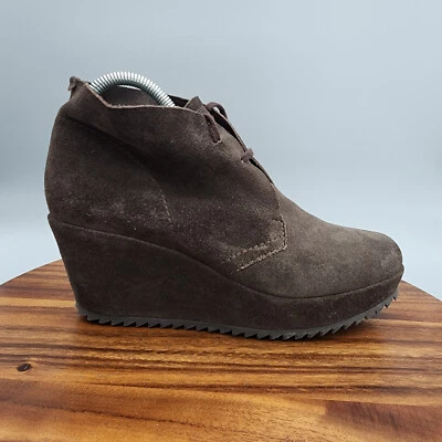 Pedro Garcia短靴女式9.5棕色麂皮绒皮革Fulvia系带楔形靴 — 第 1/4 张图片