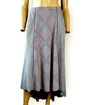 Cato Plaid Knit Maxi Flare Skirt Size M Gray Pink Ponte Stretchy High Low Pullon - Image 1 of 4