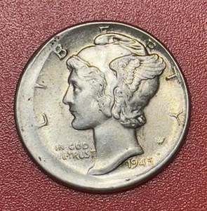 1945 P Mercury Silver Dime, Struck 15% Off Center Error, Uncirculated. - Picture 1 of 3