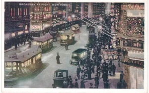 NYC Broadway di notte carrelli illuminati Times Square 1920 New York City - Foto 1 di 2