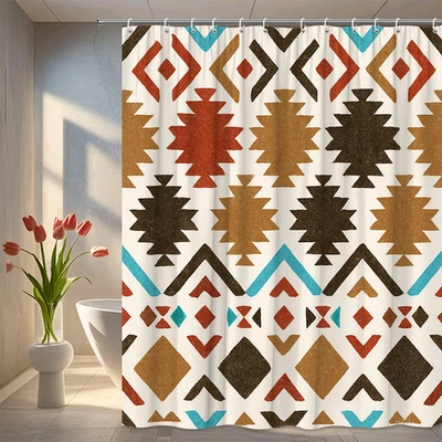 Cortina de Ducha Boho Tribal, Patrones Coloridos para Decoración de Baño Foto 1 de 4