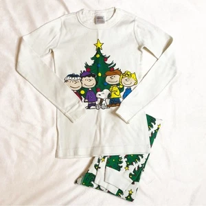 Hanna Andersson off white Peanuts Christmas pajamas size 130 or US 8 - Picture 1 of 7
