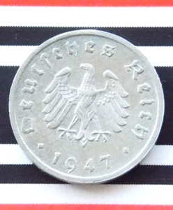 GERMAN 10 REICHSPFENNIG 1947 F Zinc ALLIED OCCUPATION Coin 3rd Reich WW2 UNC - Picture 1 of 4