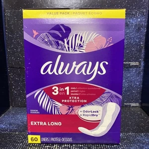 4 X Always Xtra Protection 3-in-1 Daily Liners for Women, Extra Long, 60 CT each - Picture 1 of 7