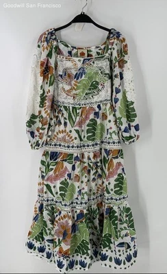 Farm Multicolor Floral Cotton Square Neck Long Sleeve A-Line Womens Dress Sz 2XS - Image 1 of 4