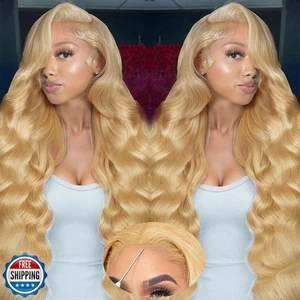26inch Blonde Deep Wave Lace Front Wig Human Hair 9x6 Honey Blonde Glueless W - Picture 1 of 5