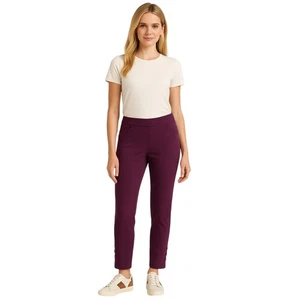 Chico’s Plum Pull-On Pants Sz 12R Button Ankle Workcore Y2K Stretch - Picture 1 of 5