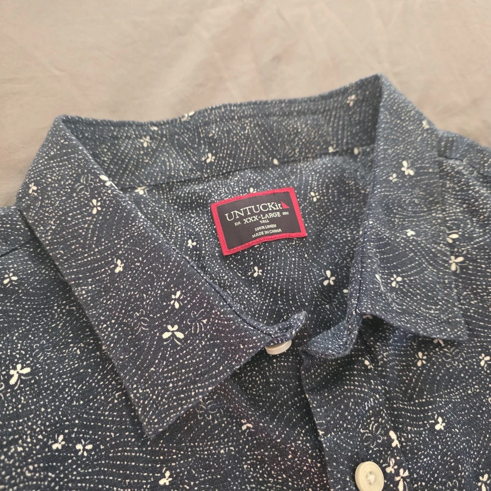 UNTUCKit Joaquin Hopper 100% Linen Shirt Mens 3XL Blue Butterfly Geometric Print - Image 1 of 4