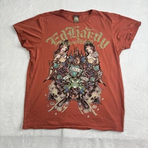 Y2K Ed Hardy Love Kills Slowly Orange Short Sleeve Graphic Shirt Men's XXL Hole - Picture 1 of 8
