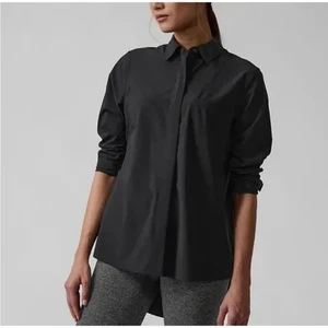 Athleta Black Plus Size Urbanite Covered Button Down High Low Boxy Shirt 3X - Picture 1 of 9
