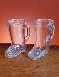 Vtg 2 Libbey Canada Mini Santa Boot Shot Glass Handle Cowboy Toothpick Holder - Picture 1 of 7