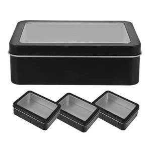 4 Pcs Tinplate Box Small Metal Tins with Lids Storage Container Window - Picture 1 of 12