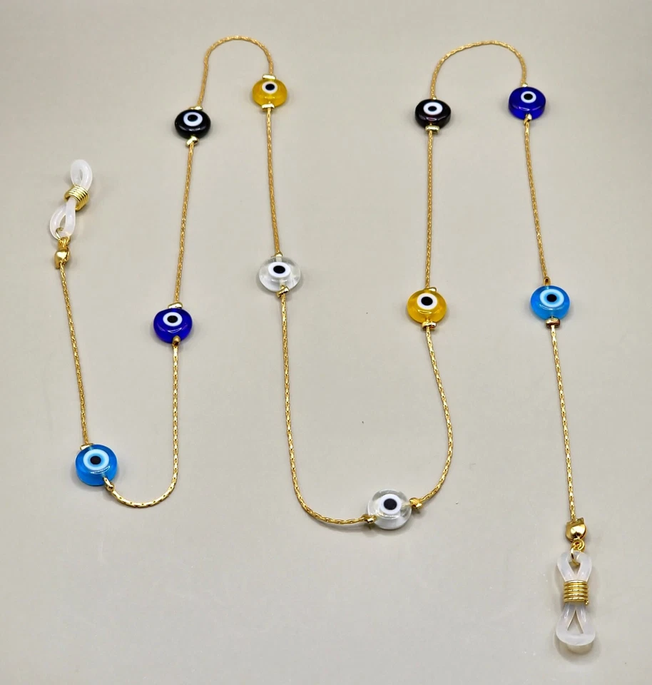 Murano Glass, Blue, Yellow, Navy, White Evil Eye, Eyeglass chain, Lanyard