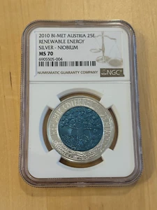 2010 Bi-Met Austria 25E Euro Renewable Energy Silver Niobium BiMet NGC MS 70 - Picture 1 of 2