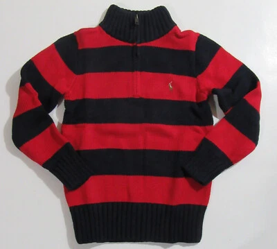 Polo Ralph Lauren Boys Quarter Zip Sweater Red & Navy Striped Size 6 NWT - Image 1 of 4