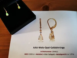 Ohrringe 416erGelbgold, AAA Welo-Opal, SI2 (H) Diamant. Gesamtlänge ca. 1,7cm   - Bild 1 von 7