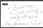 Bobby Hull - Carte indexée 3x5 dédicacée avec inscriptions HOF et Golden Jet