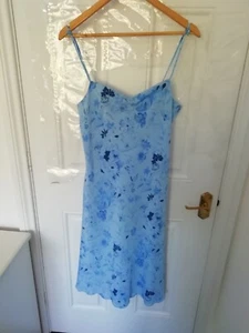 Vintage Ladies 12 Slip Shift Dress 90s Y2K Floral Pastel Blue Tie Straps Midi - Picture 1 of 10