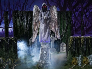 8ft Cemetery Angel Animatronic Graveyard Prop Halloween 2024 Wings Gargoyle Goth - Picture 1 of 7