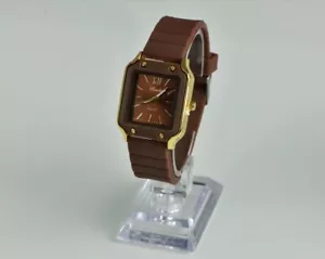 Brown Square Retro Style Watch Women's Watch Silicone Strap - Zdjęcie 1 z 2