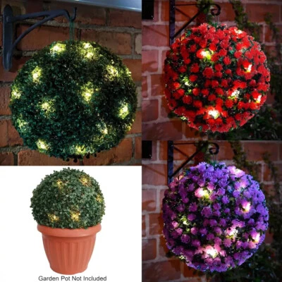 28cm Solar Powered Topiary Ball 20 LED Flower Lights Garden Sphere Dual Function - Image 1 of 3