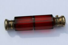 ANTIQUE VICTORIAN RED GLASS DOUBLE ENDED SCENT BOTTLE. SILVER PLATED.
