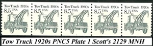Tow Truck 1920s Transportation Coil MNH PNC5 Strip of 5 Plate 1 Scott 2129 - Picture 1 of 2