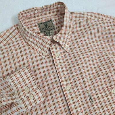 Camisa Beretta Para Hombre Grande Naranja Algodón A Cuadros Manga Larga Con Botones Limpieza en Seco Foto 1 de 4