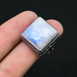 Rainbow Moonstone Gemstone Handmade 925 Sterling Silver Ring Jewelry For Gift - Picture 1 of 4